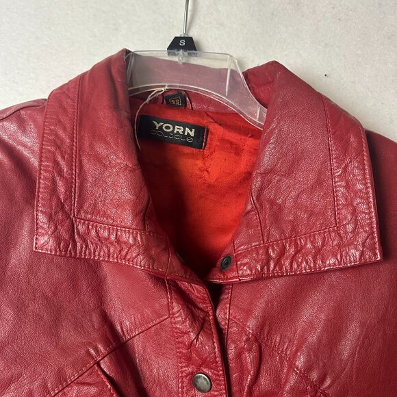 Leather Jacket size 6-8 EU 38 Red Cropped Motorcycle Retro Rock VTG 1980's Coat - Picture 2 of 5